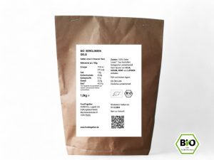 abgepackte gelbe Linsen in brauner Verpackung mit Nährwertangaben