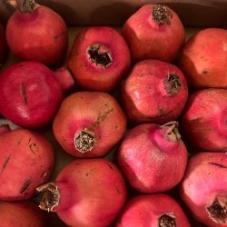 Granatäpfel in Kiste Sorte Acco in leuchtend roter Farbe